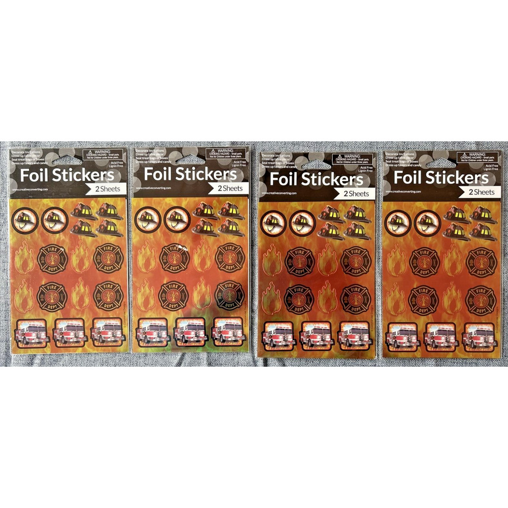 Creative Converting Holographic Fire Department Theme Sticker Sheets Lot of 4 #9